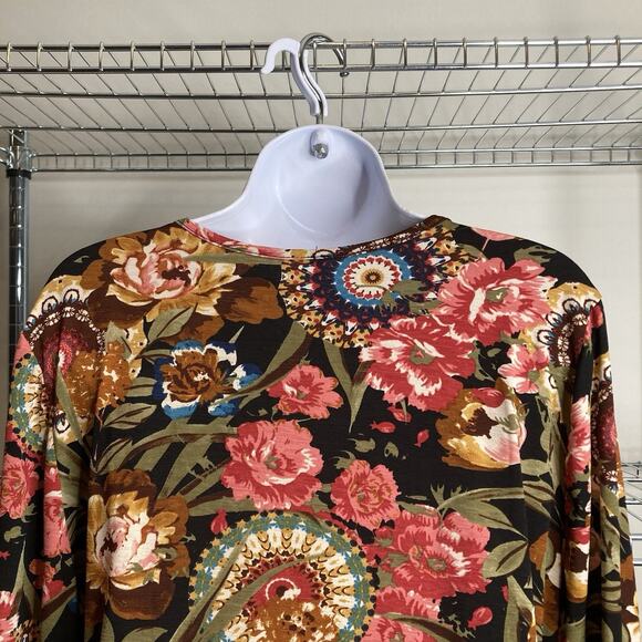 Acting Pro Women's Floral Medallion Print Long Sleeve Top Size 2X Retro Mod Boho - Picture 8 of 9